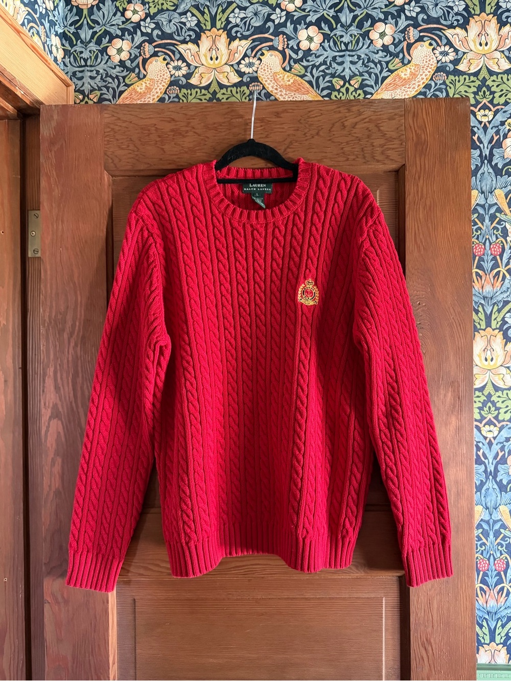 Lauren Ralph Lauren Red Cable Knit Crewneck Sweater Size L